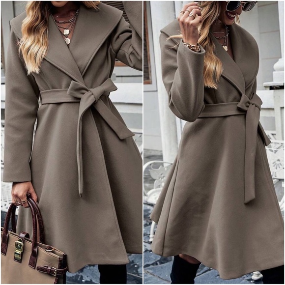 Classic Wide Collar Belted Double Breasted Jacket Coat - Picture 3 of 8